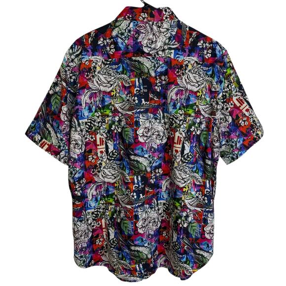 Robert Graham Brenham Shirt Mens XL Multi Floral Short Sleeve Button Up Cotton - Picture 2 of 11